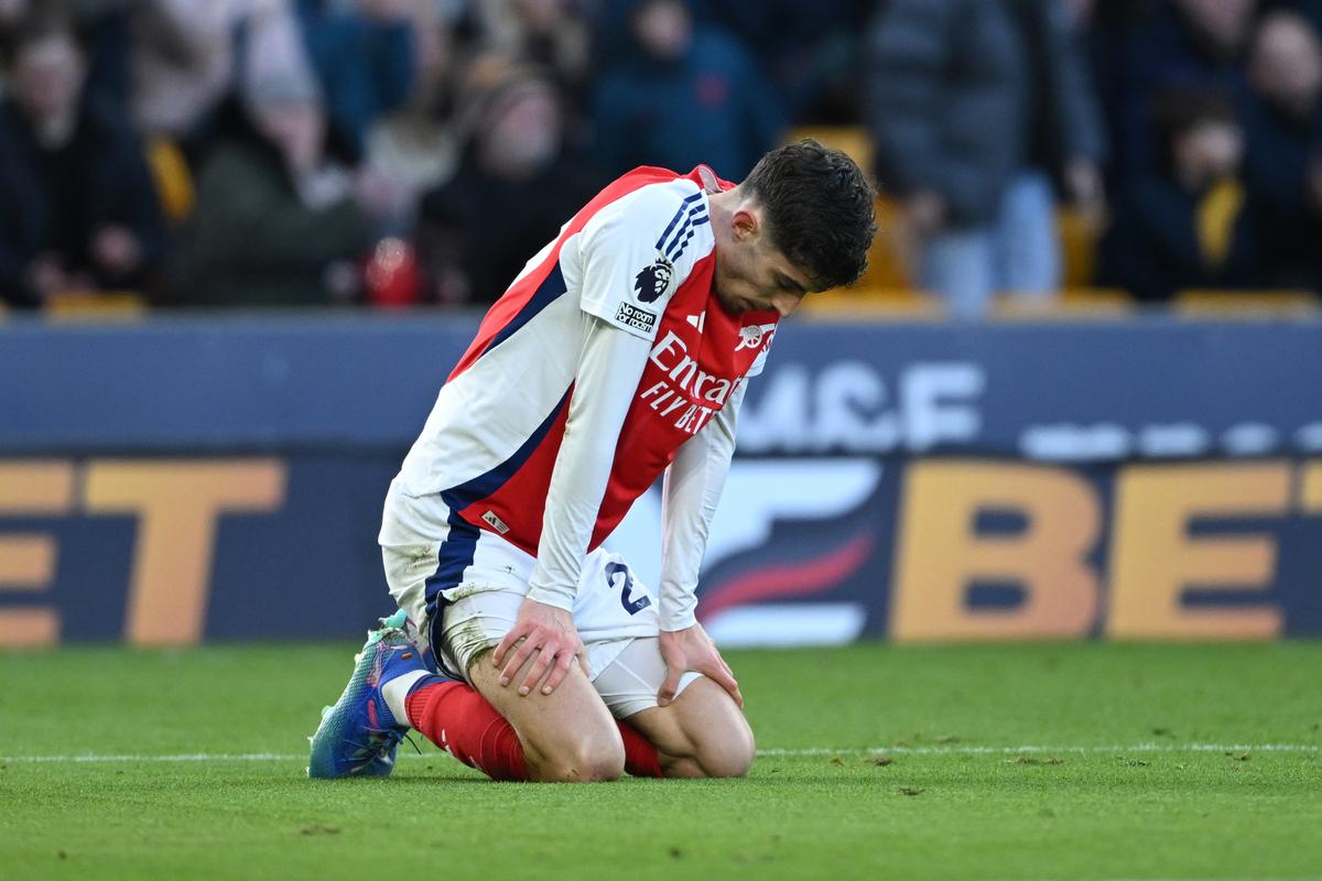 Kai Havertz của Arsenal phản ứng trong trận đấu Premier League giữa Wolverhampton Wanderers FC và Arsenal FC. Kai Havertz của Arsenal phản ứng trong trận đấu Premier League giữa Wolverhampton Wanderers FC và Arsenal FC.